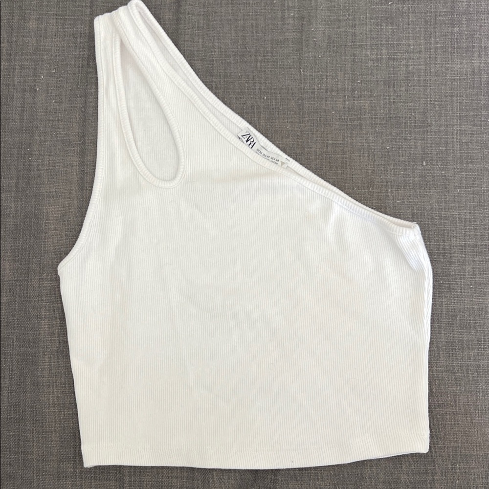 Zara One-Shoulder White Ribbed Crop Top